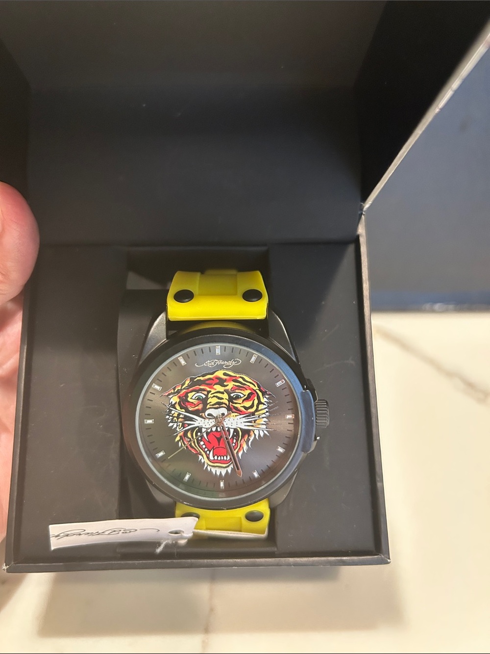 NWT ED HARDY Men's Yellow Strap Watch with Tiger Dial